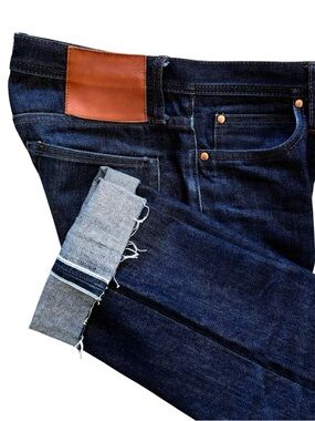 Unbranded UB101 Selvedge 14.5oz Skinny Raw Hem Indigo Button Fly Men's Jeans